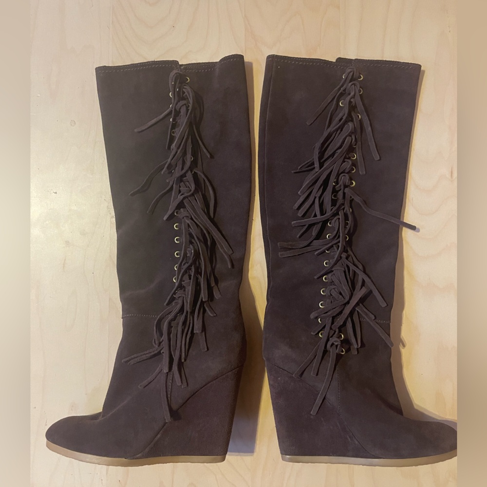 Coach Dollie brown fringe boots, size 7B, worn once, great condition